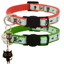 2er-Pack, im Dunkeln leuchtendes Katzenhalsband mit Glöckchen, sicheres Katzen-Welpenhalsband mit Anhänger, Rot und Grün