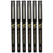 Pilot BX V7 Black Hi-Tecpoint Fine Rollerball Pen 0.7mm Nib Tip 0.5mm Line Width (Pack Of 6)