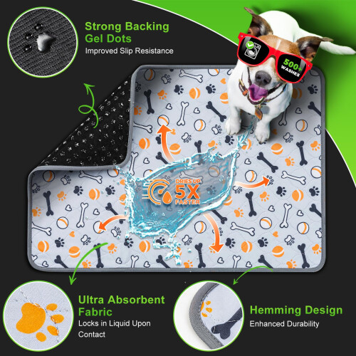 Hompet Wasbare Hond Pee Pads, 28"x19", 2-Pack, Dikke Herbruikbare Absorberende Pads, Antislip 2