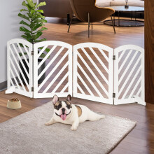 dCee Cancello per cani in legno massello di acacia Cancello per cani autoportante per interni Extra largo 81 pollici Cancello per animali pieghev