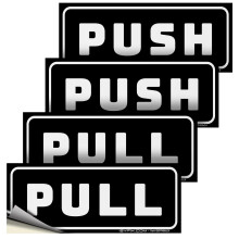 iSYFIX Letrero de pegatinas push-pull - Paquete de 2 6x2,4 pulgadas - Calcomana horizontal autoadhesiva de vinilo blanco/negro para puertas en t