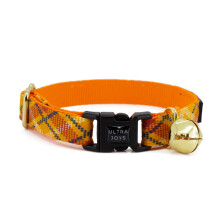 Ultra Joys Katzenhalsband mit Glöckchen – Breakaway für Kätzchen und Katzen – Orange kariert, klein