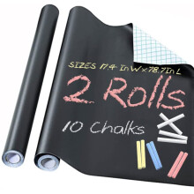 2 ruller tavlepapir - tavle vinylpapir, aftageligt bulletin v?gklisterm?rke gratis: 10 farverige kridter - 17,3"""" B x 78,7"""" L (sort)