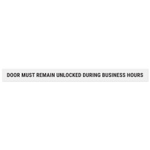 Esta puerta permanecer desbloqueada durante el horario comercial, calcomana adhesiva blanca de 2x24 pulgadas