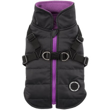 Puppia Mountaineer Winter Dog Coat with integrated harness No Pull Cold Weather Waterproof Warm Fleece Back Zipper for Small & Medium Dog  BLACK  Smal