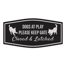 Devise Lita Fancy Paws Dogs at Play Please Keep Gate Closed & Latched Sign (Noir/Argent) Petit