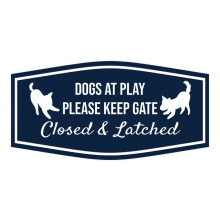Motto Lita Fancy Paws Dogs at Play Please Keep Gate Closed & Cartello con chiavistello (Blu Navy/Bianco) - Medio