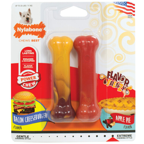Nylabone Extreme Chew Bone Twin Pack Cheeseburger/apple Small