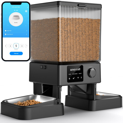 oneisall automatisk kattefoderautomat med 5G WiFi Automatisk kattefoderdispenser til 2 katte Sm? k?ledyr 20 kopper/5L tidsindstillet t?rfoderauto
