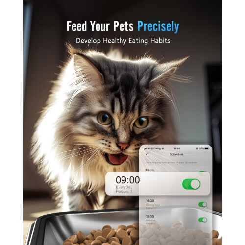 oneisall automatisk kattefoderautomat med 5G WiFi Automatisk kattefoderdispenser til 2 katte Sm? k?ledyr 20 kopper/5L tidsindstillet t?rfoderauto 2