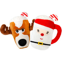 Giftable World Holiday Plush Pet Toy Fun for Christmas Designs with Squeaker Dog Chew Toy (6.5"""" Santa & Reindeer Cups 2 Pcs)