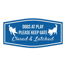 Motto Lita Fancy Paws Dogs at Play Please Keep Gate Closed & Latched Sign (Blu) - Grande