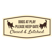 Motto Lita Fancy Paws Dogs at Play Please Keep Gate Closed & Cartello con chiavistello (Avorio/Marrone scuro) ??Medio