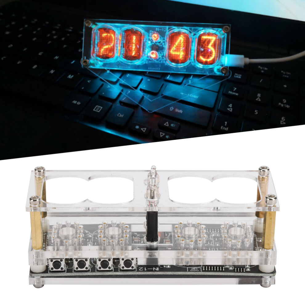 Inâ12 Led Tube Clock 4ÂBit Rgb Digital Nixie Clock Acrylic Shell 4631362449662
