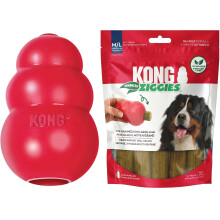 KONG Classic Speelgoed & Verbeterde Ziggies Treats Combo Pack - Duurzaam Kauwspeelgoed voor Honden -