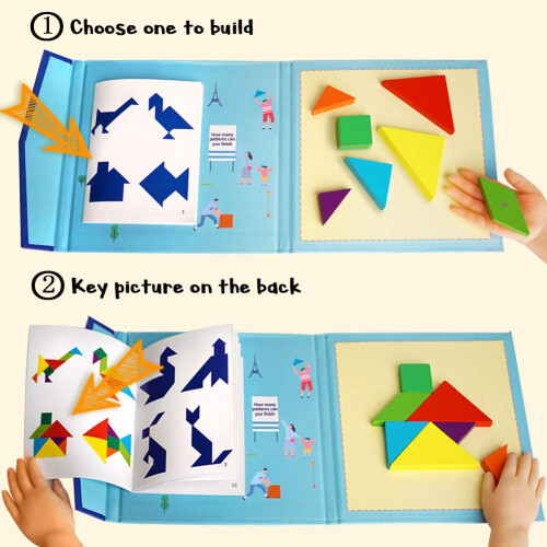 BEESTECH Holz Tangram Puzzle Buch, Reise-Spiele für Kinder im Auto, Flugzeug oder Restaurant 1