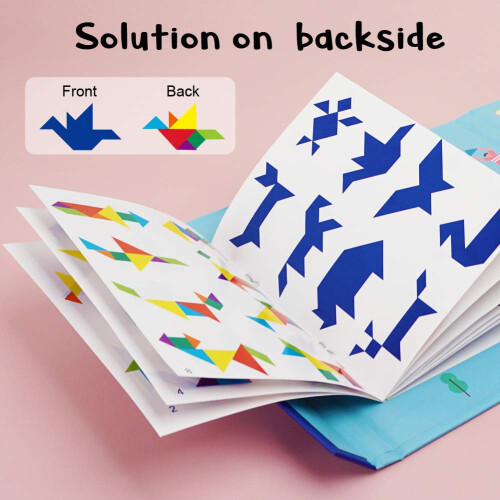 BEESTECH Holz Tangram Puzzle Buch, Reise-Spiele für Kinder im Auto, Flugzeug oder Restaurant 2