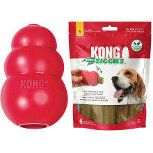 KONG Classic Speelgoed & Verbeterde Ziggies Snacks Combo - Duurzaam Kauwspeelgoed voor Honden -