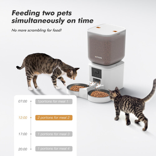 Automatisk kattefoder til 2 katte - 8L/34 kopper Autofoderautomat med stor kapacitet med LCD-sk?rm 2 foderbakker Tidsindstillet kattefoder Op til 2