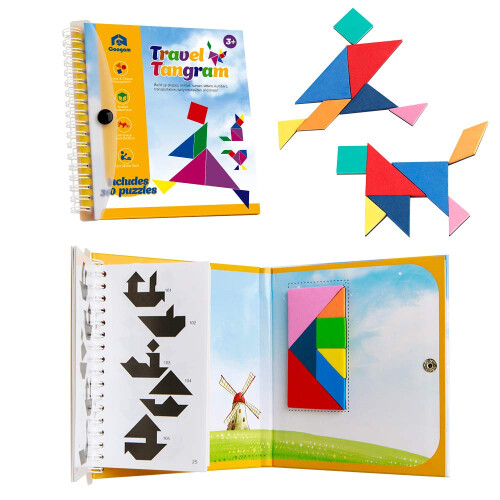 Coogam Ταξιδιωτικό Παζλ Tangram - Μαγνητικό Βιβλίο Σχημάτων για Παιχνίδι στο Δρόμο
