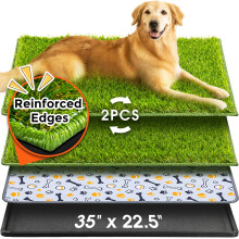 Hompet Dog Grass Pad with Tray Large 35""""x22.5"""" 2 Reusable Artificial Turf for Dogs Potty Waterproof Non-Slip Washable Pee Pads Quickly Absorben