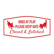 Motto Lita Fancy Paws Dogs at Play Please Keep Gate Closed & Cartello con chiavistello (Bianco/Rosso) - Grande