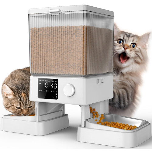 oneisall automatisk kattefoder til 2 katte 20 kopper/5L automatisk kattefoderautomat til sm? k?ledyr Indend?rs tidsindstillet kattefoder til t?rf