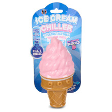 Bow Wow Ice Cream Dog Toy - Freezable Treat Dispenser & Teething Chew Toy Strawberry Scented Durable Bouncy TPR Rubber Cooling Relief for Dogs