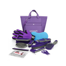 Kit per toelettatura cavallo Ueemph (12 pezzi): custodia per spazzole, raschietto per il sudore, pettine per criniera, guanti per toelettatura -
