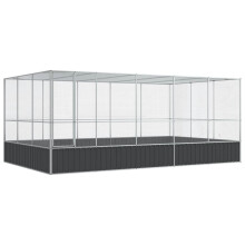 vidaXL Aviary with Extension Bird Cage Walk In Chicken Run Coop Silver Steel