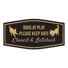 Motto Lita Fancy Paws Dogs at Play Please Keep Gate Closed & Cartello con chiavistello (oro nero) - Grande