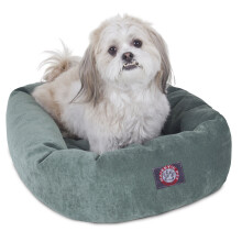 Majestic Pet 24 Inch Micro Velvet Calming Dog Bed Washable 24x19x7 (inch) - Cozy Soft Round Donut Dog Bed with Spine for Head Support - Pet Bed Small