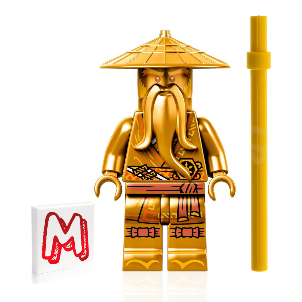Lego Ninjago Legacy Minifigure - Sensei Wu (10Th Anniversary Ninja) With Staff 71741 Golden/Gold