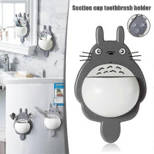 (light gray) Creatives My Neighbor Totoros Suction Cup Toothbrush Holder Multifunctional Non-punch