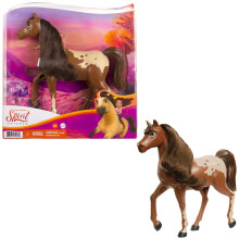 Mattel Spirit Untamed Herd Horse (ca 20 cm), Rörligt Huvud, Kastanjefärgad Pinto & Lekfull Ställning, Perfekt Gåva