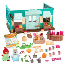 Li'l Woodzeez - Set Giocattolo Casa di Giocattolo 72Pz - 2 Bambole Snodabili e 1 Libro Inclusi - Mobili Miniaturizzati
