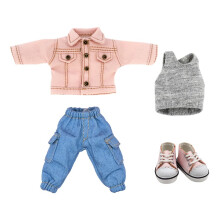 niannyyhouse OB11 1/12 BJD Dukket?j Frakke Pocket Bukser Vest Sko Denim Outfit 4.3in Action Figures Doll Dressup (Pink)