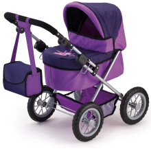 Bayer: Trendy kinderwagen - tweekleurig paars en sprookjes - accessoire voor poppen tot 45 cm schoudertas verstelbare handgreep opvouwbaar kinderspee