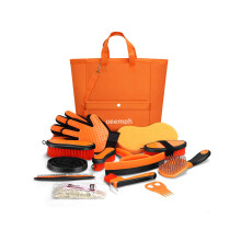 Ueemph Kit per toelettatura cavalli (13 pezzi) Arancione Spazzole per cavalli Borsa portaoggetti Raschietto per il sudore Pettine per criniera Gu
