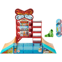 Hot Wheels Set da gioco con tastiera per skate Negozio di skate con tastiera esclusiva e paio di scarpe da skate Rampe Pareti e bordi per il patt