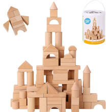 Pidoko houten blokken voor kinderen - 100 stuks - bouwstenen voor peuters - inclusief opbergcontainer met vormensorteerderdeksel - blokken van natuur
