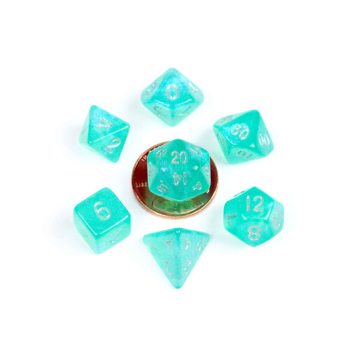 Set di Dadi Metallici LIc4180 Mini Poly Stardust - Turchese e Argento - Set da 7 2