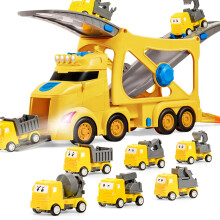 VROOMIX 3-Laags Extra Grote Constructie Truck Speelgoed voor Jongens Meisjes, 7-in-1 Vrachtwagen met Richtingtracks, Sirene & Lichten