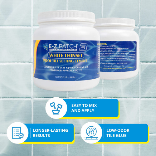 E-Z Patch 3 Thinset Pool Tile Setting Cement - White - 3lbs EZP-132 1