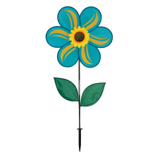 In the Breeze 2743 - Moulin vent tournesol bleu sarcelle de 19 pouces avec feuilles - Fleur colore pour cour et jardin