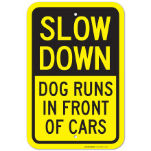 Vertraag Hond Rent Voorbij Auto's Gelamineerd Bord, 12" x 18", Reflectief 0.63 Aluminium