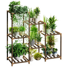 Bamworld Pflanzenständer Innen Holz Ständer Outdoor 3-stufige Pflanzregal für mehrere Pflanzen