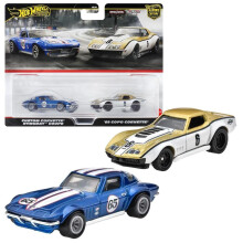 Mattel Hot Wheels HRR80 Premium 2er-Pack '69 COPO Corvette/Custom Corvette Stingray Coupe, Spielzeug-Miniauto, 3 Jahre alt, Blau