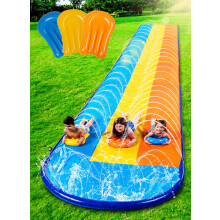 548cm Triple Lanes Slip Slide and 3 Boogie Boards, Backyard Lawn Water Slides with Sprinkler for Kids Adults Outdoor Water Toy Summer Fun
