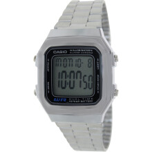 Casio herr vintage A178WA-1A Silver rostfritt stl kvartsklocka med gr urtavla